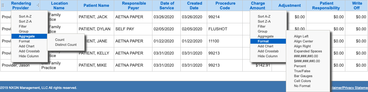 analysis grid pop-up