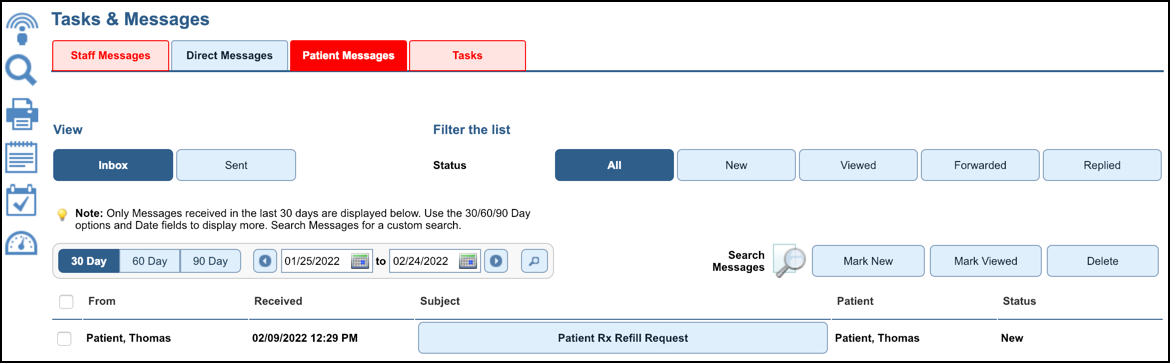 patient message rx refill request