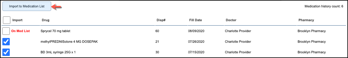 rx history import to medication list