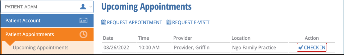 upcoming appts check in
