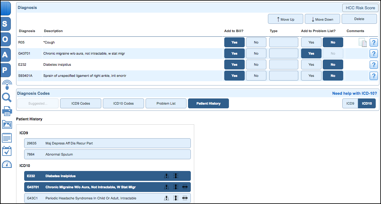 diagnosis coding patient history