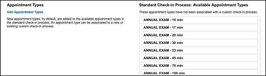 custom check-in processes standard appt