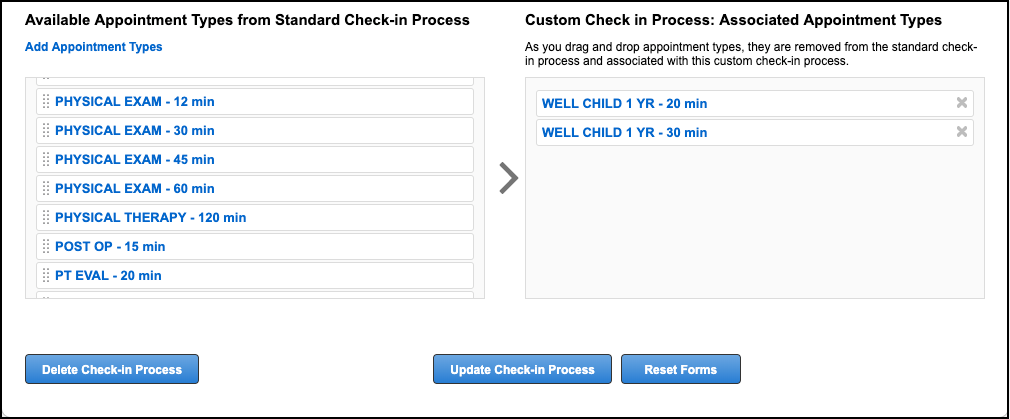 custom check-in process custom appt