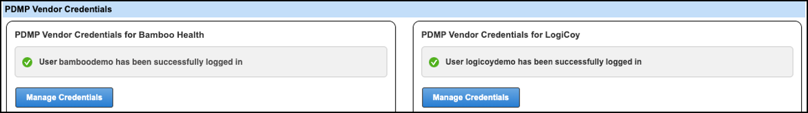 PDMP vendor credentials success