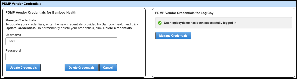 PDMP manage credentials