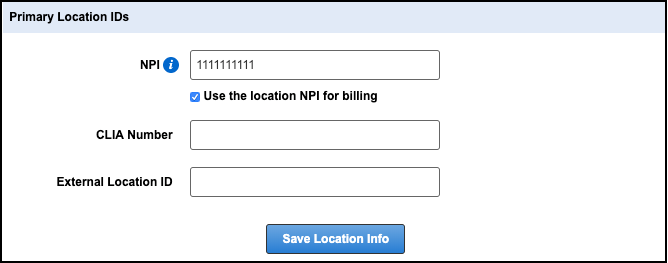 locations NPI billing selected