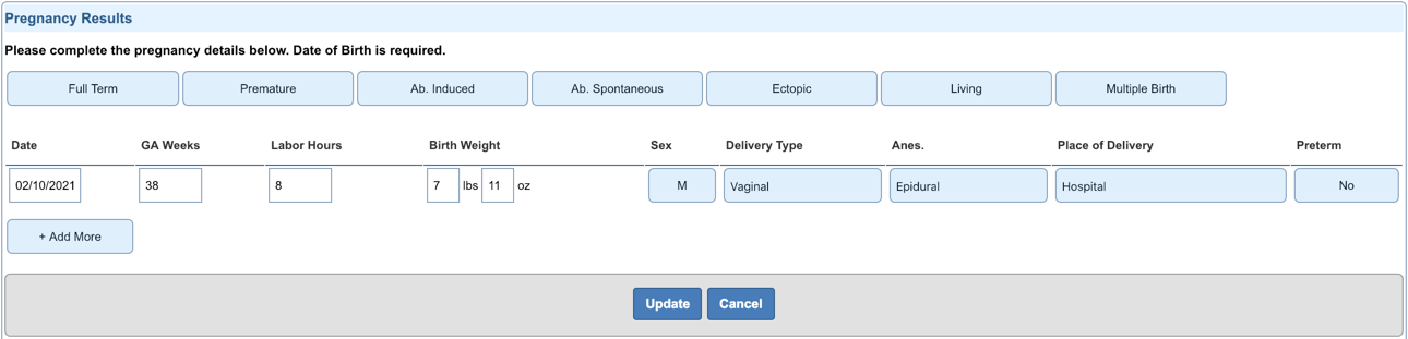 obstetric hx complete pregnancy