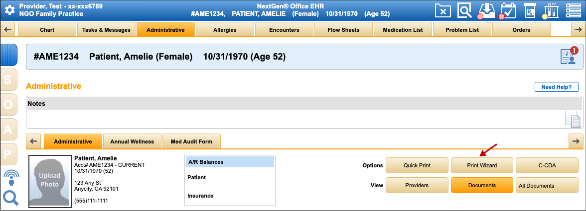 Select Print Wizard in the Administrative tab