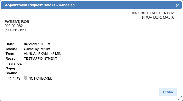 appt request canceled