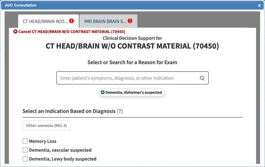 AUC consultation select diagnosis