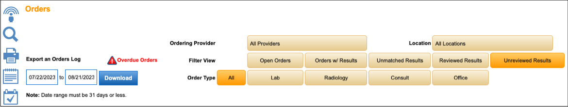 orders dashboard filters