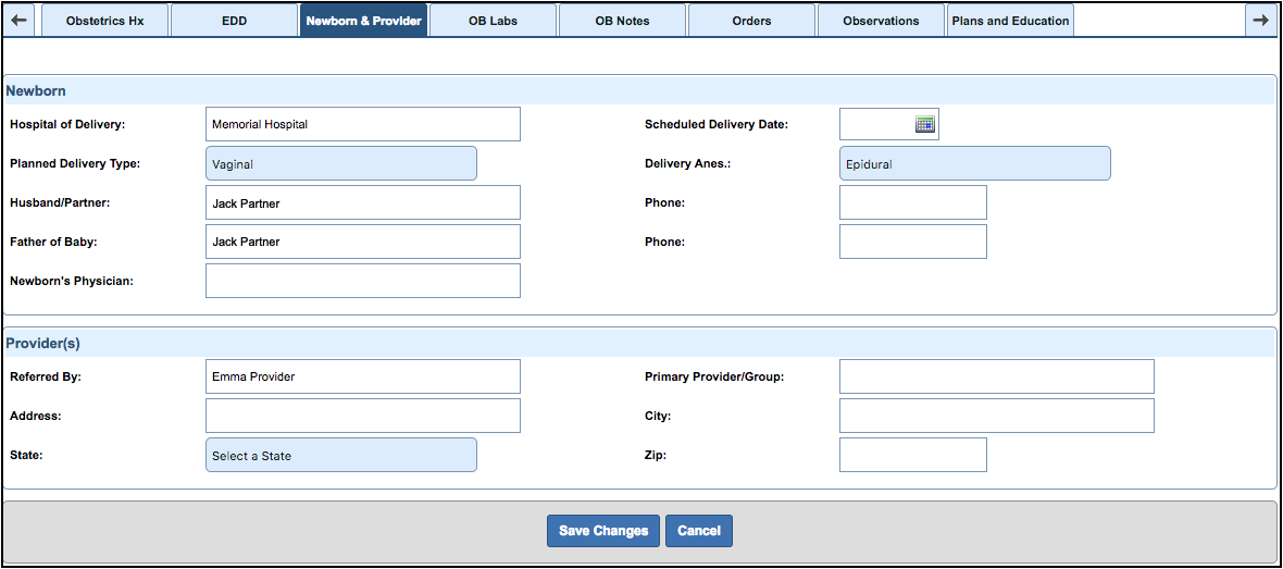obstetric hx newborn provider
