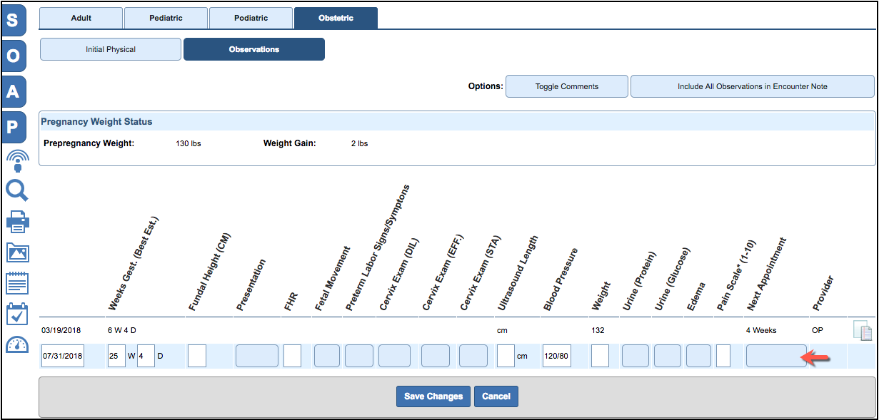 obstetric hx observations