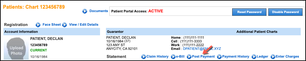 patient chart post payment
