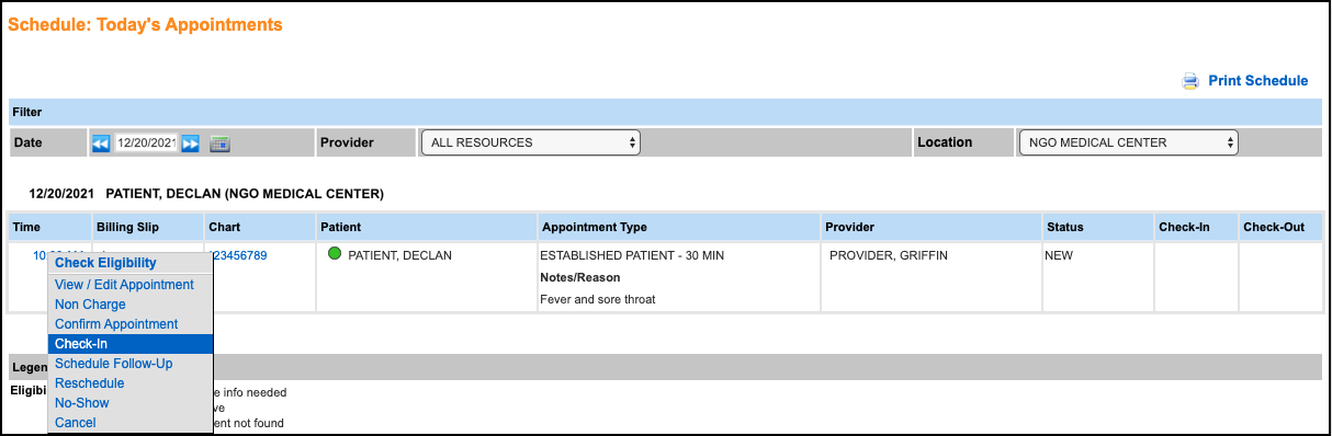 daily schedule check in