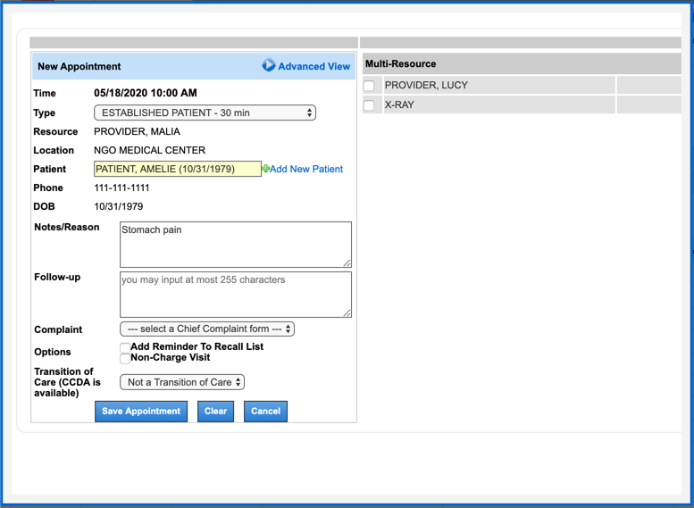 schedule appts established patient