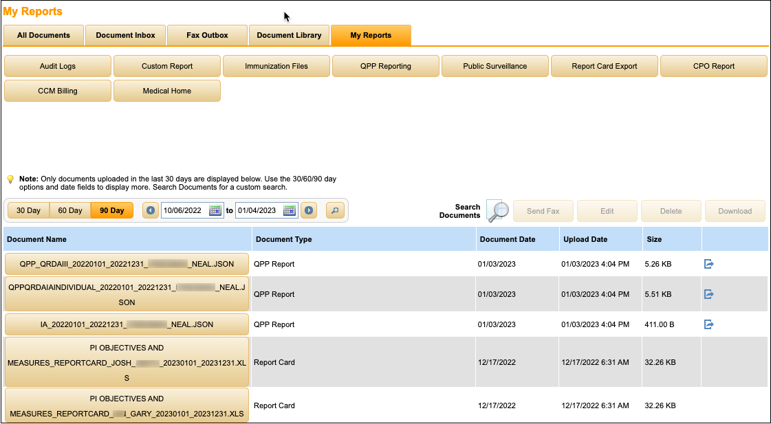 my reports document list