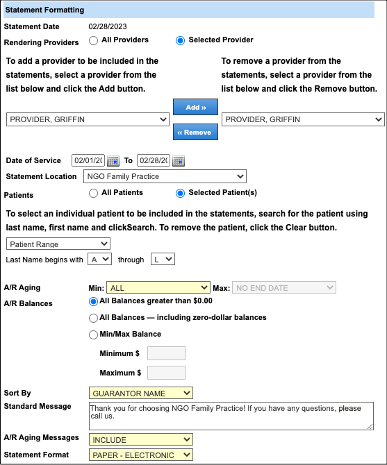 statement formatting
