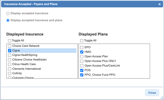 insurance accepted payers plans