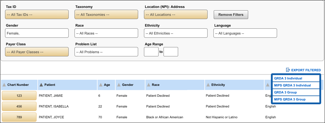 export QRDA filtered