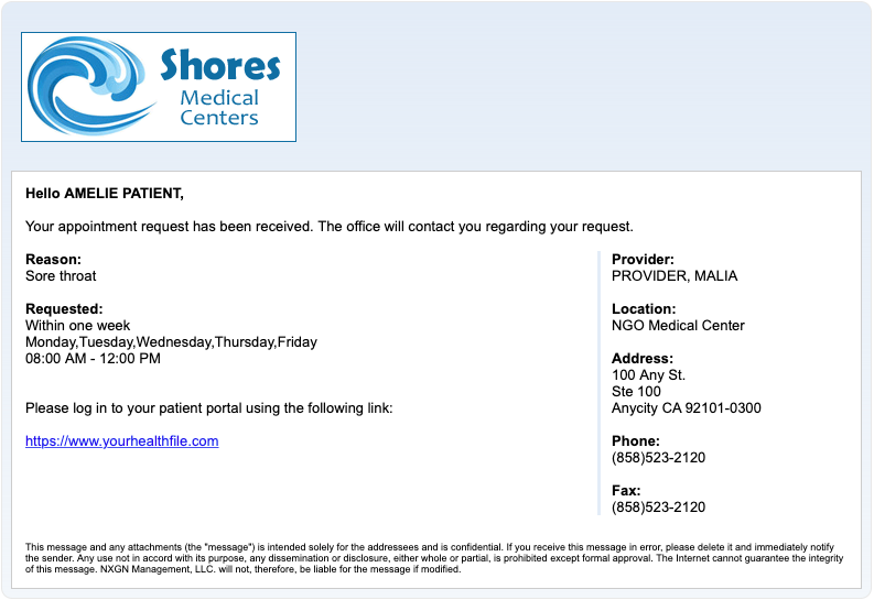 appt request received email