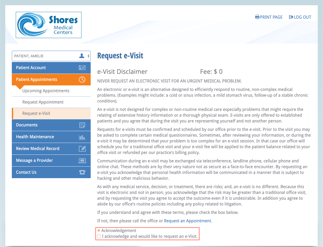 request evisit disclaimer