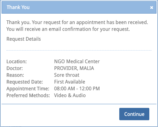 appt request received thank you