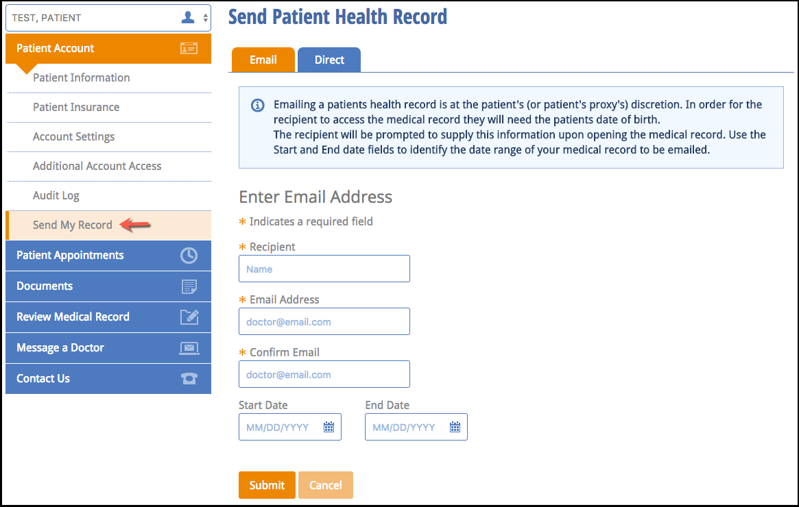 send medical record to email
