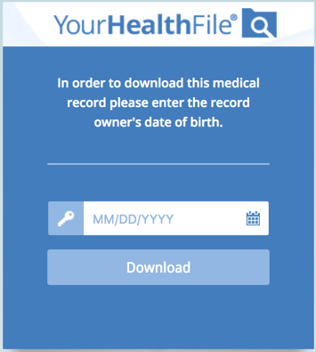 enter patient's DOB to download