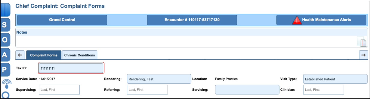 chief complaint tax ID