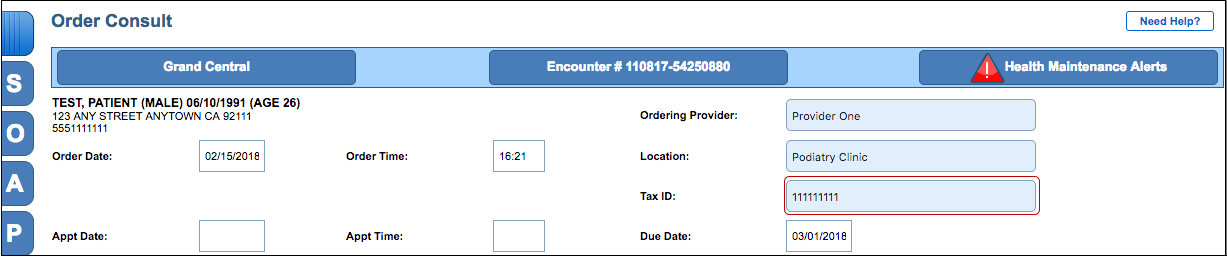 new consult order tax ID