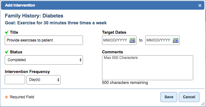 health concern add intervention