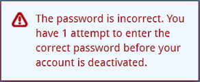 incorrect password one attempt left