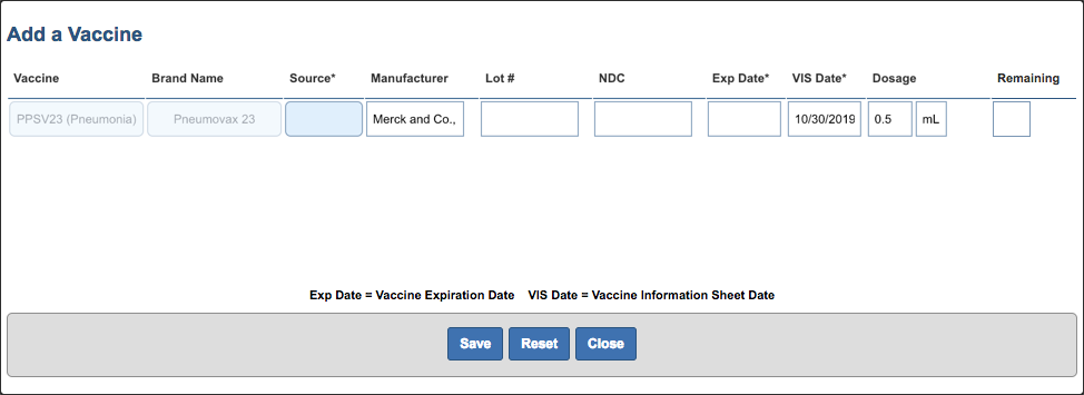 immunization add vaccine from new
