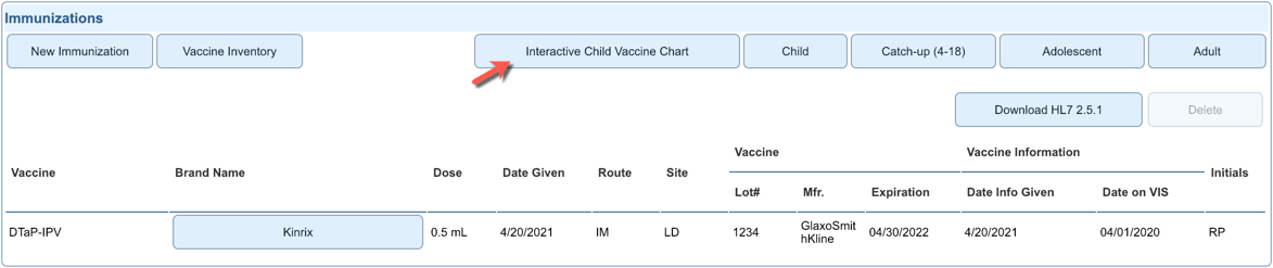 immunization click chart