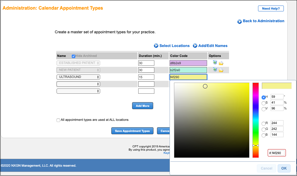 calendar appointment types create
