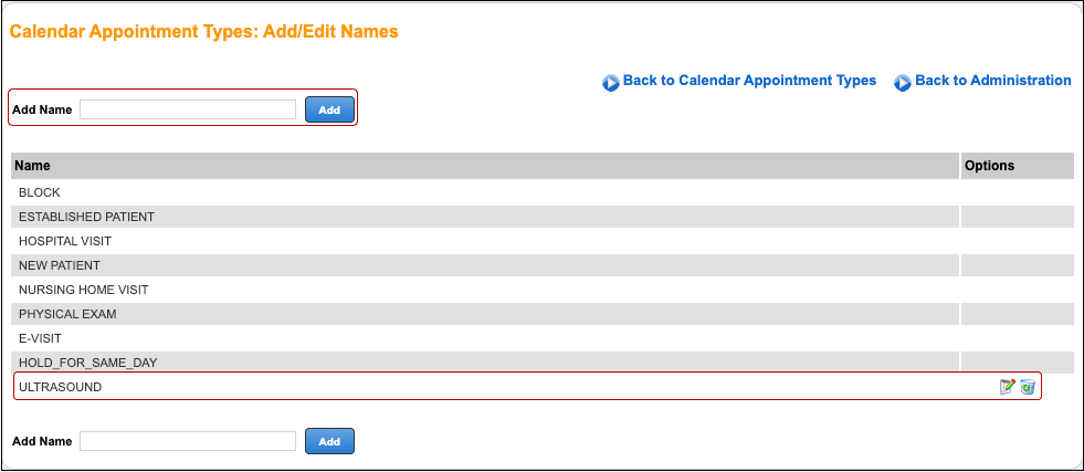 calendar appointment types add name