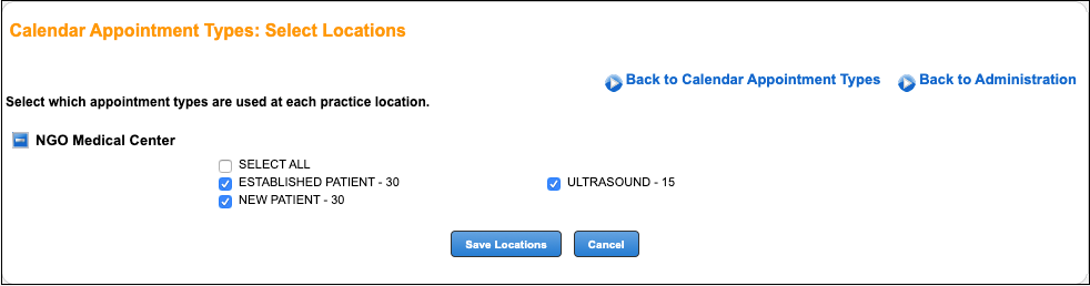 calendar appt types select locations