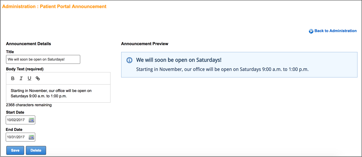 patient portal announcement