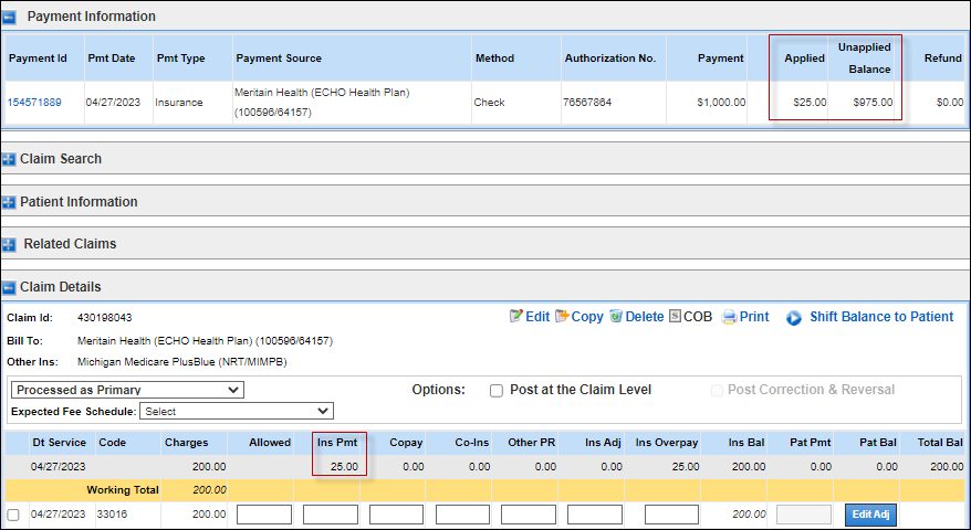 After Posting Insurance Payment