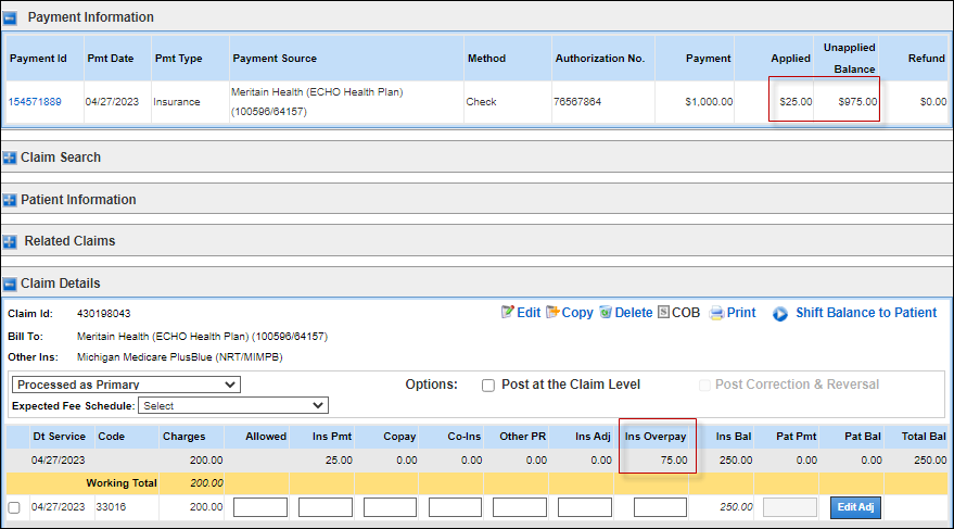 After Applying Insurance Overpayment