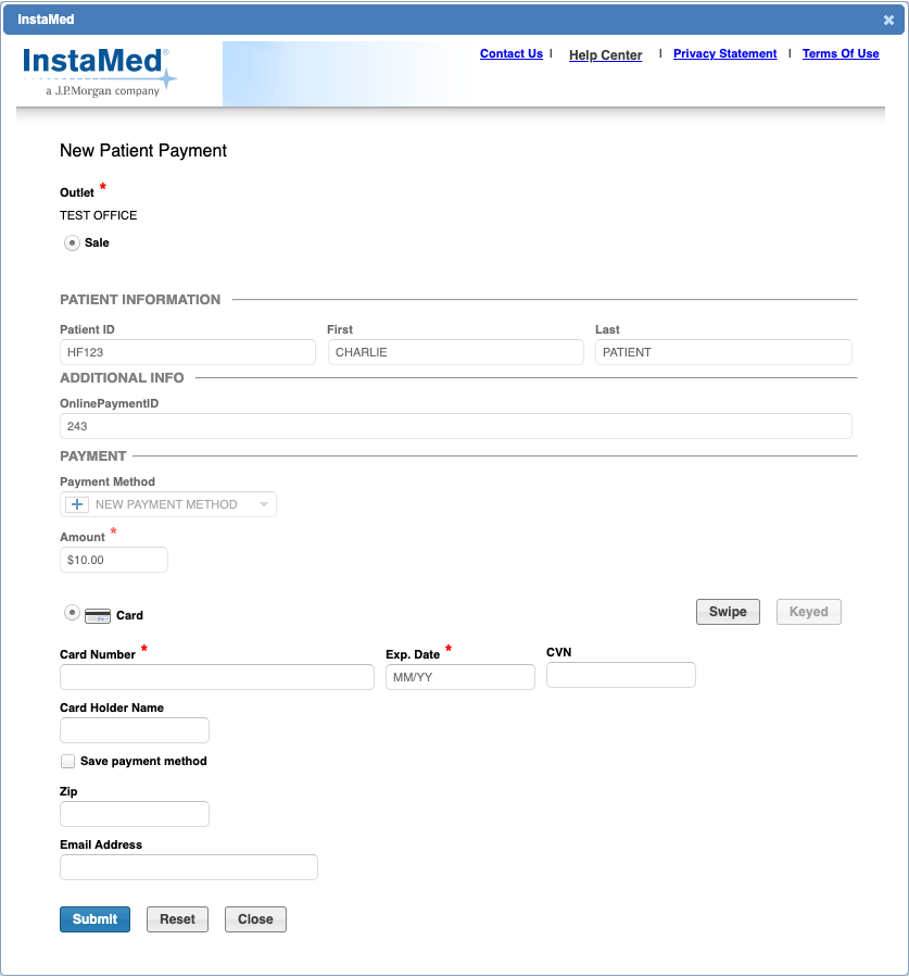 instamed new patient payment