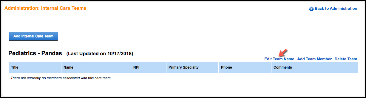 internal care teams edit team name