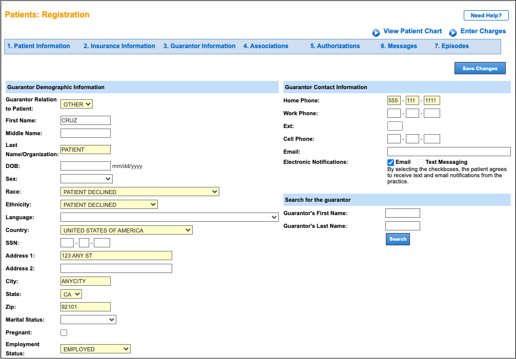 patient registration guarantor information