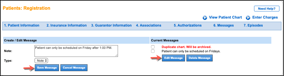 registration edit messages