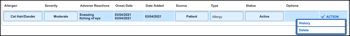 allergies action menu