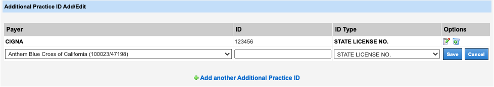 practice information additional practice ID
