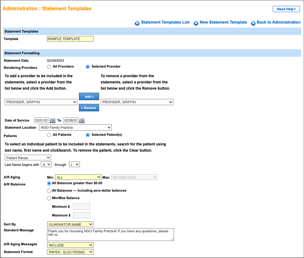 statement templates formatting