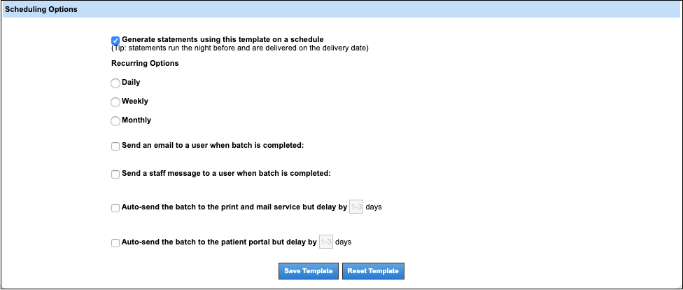 statement templates scheduling