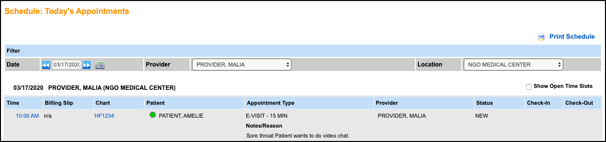 appt notes evisit method